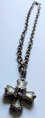 JUDITH RIPKA Sterling 925 Amethyst & CZ Maltese Cross Pendant & Chain Necklace